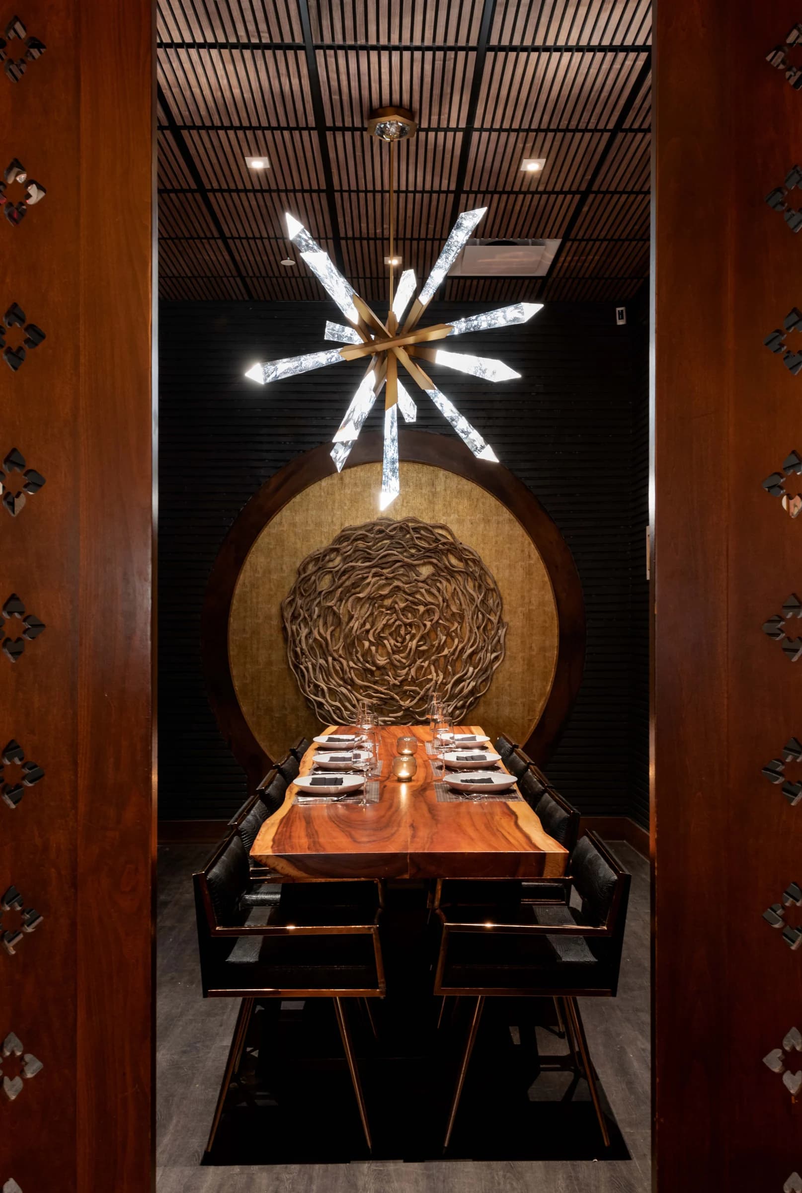 Charlie's Room private dining room and sculptural wall